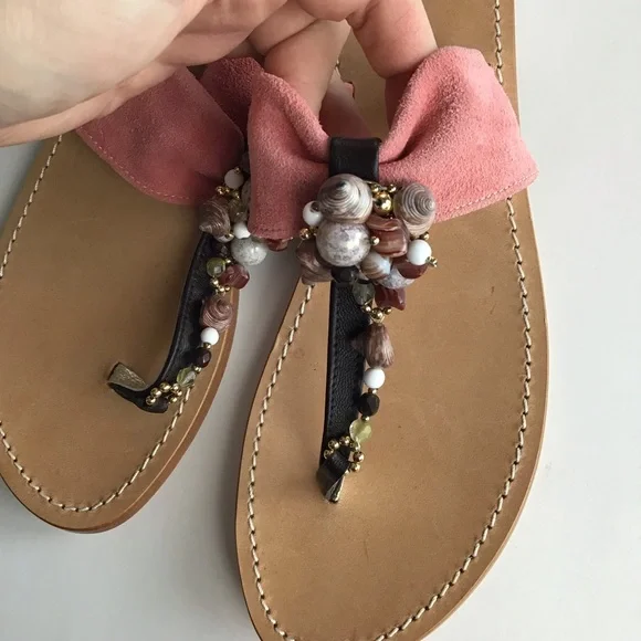 Giallo Positano Sandals Flats Suede Beaded - Picture 4 of 6